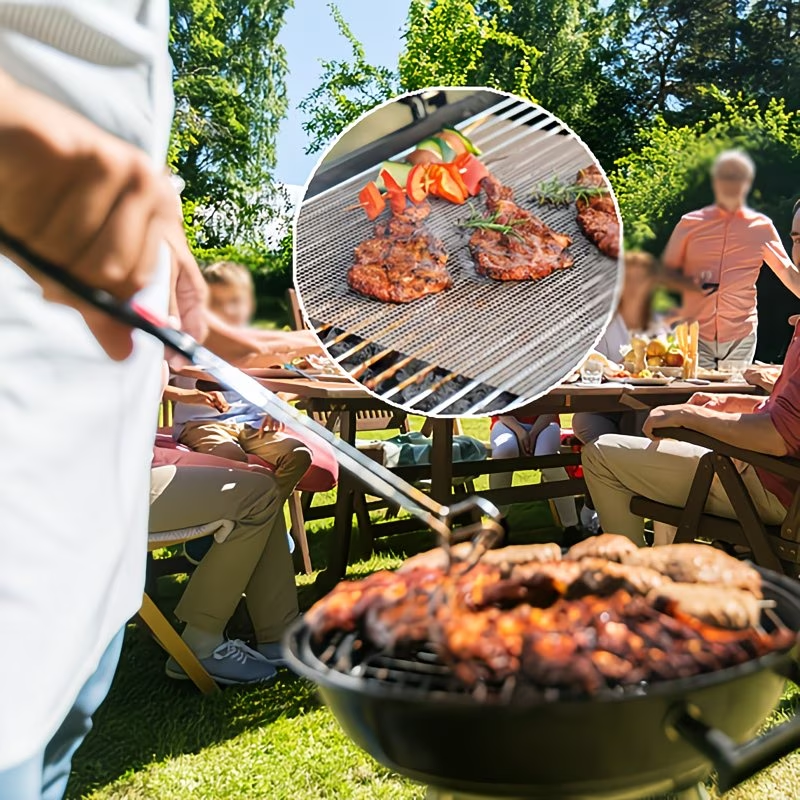 Black 3-Pack Premium Non-Stick PTFE Grill Mesh Mats - Reusable, easy-to-clean round wire mesh mats, perfect for outdoor grilling, ideal for chicken wings, etc., an essential cooking accessory for homes and dormitories.