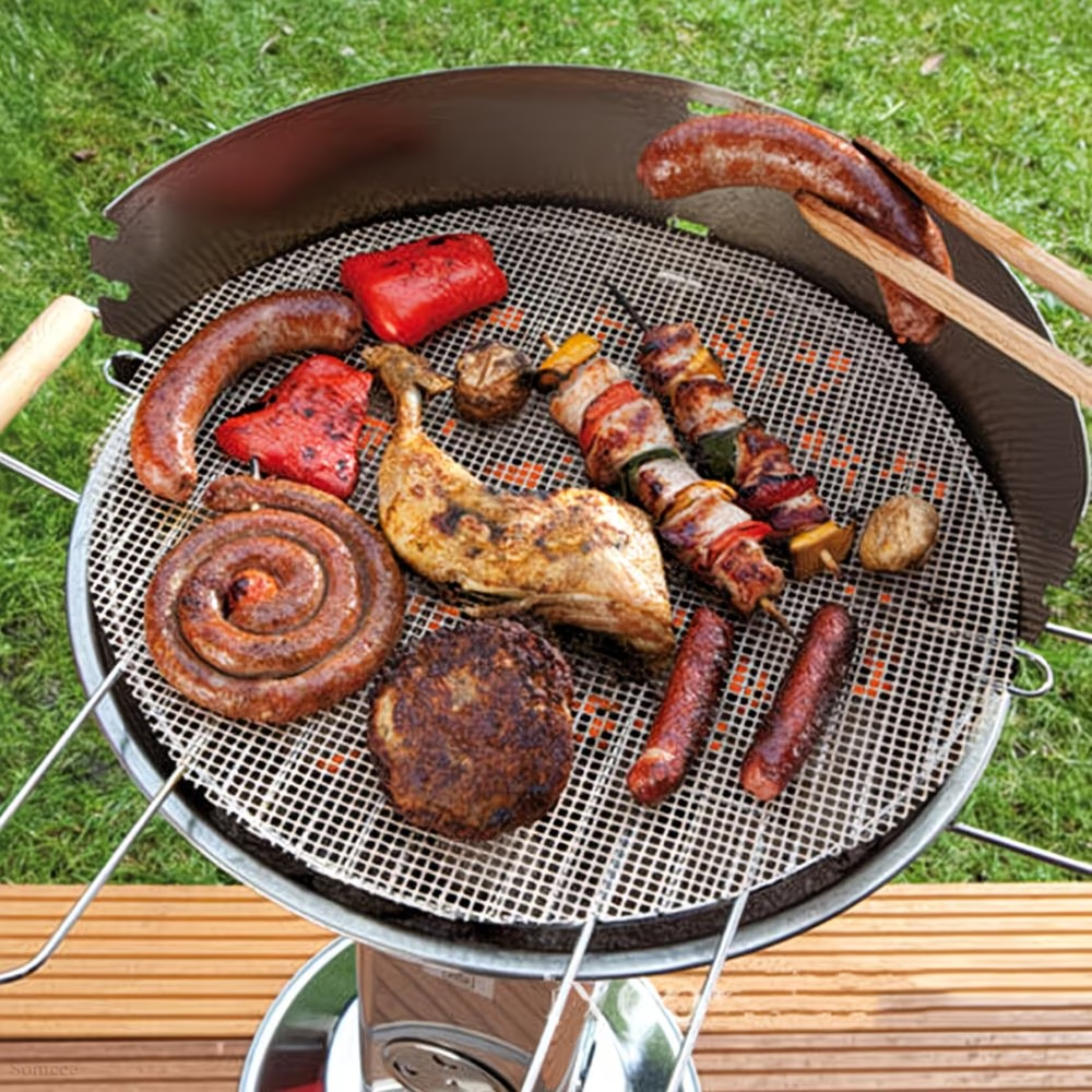 Black 3-Pack Premium Non-Stick PTFE Grill Mesh Mats - Reusable, easy-to-clean round wire mesh mats, perfect for outdoor grilling, ideal for chicken wings, etc., an essential cooking accessory for homes and dormitories.