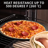Two pizza baking pans, each 30.48 cm in diameter, feature ventilation holes for improved cooking efficiency and a non-stick coating, making them ideal for oven use.