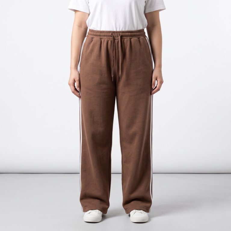 Ladies Extra Wide Leg Track Pants - Size Medium - Pack of 3 - Black, Navy, Brown with white stripes