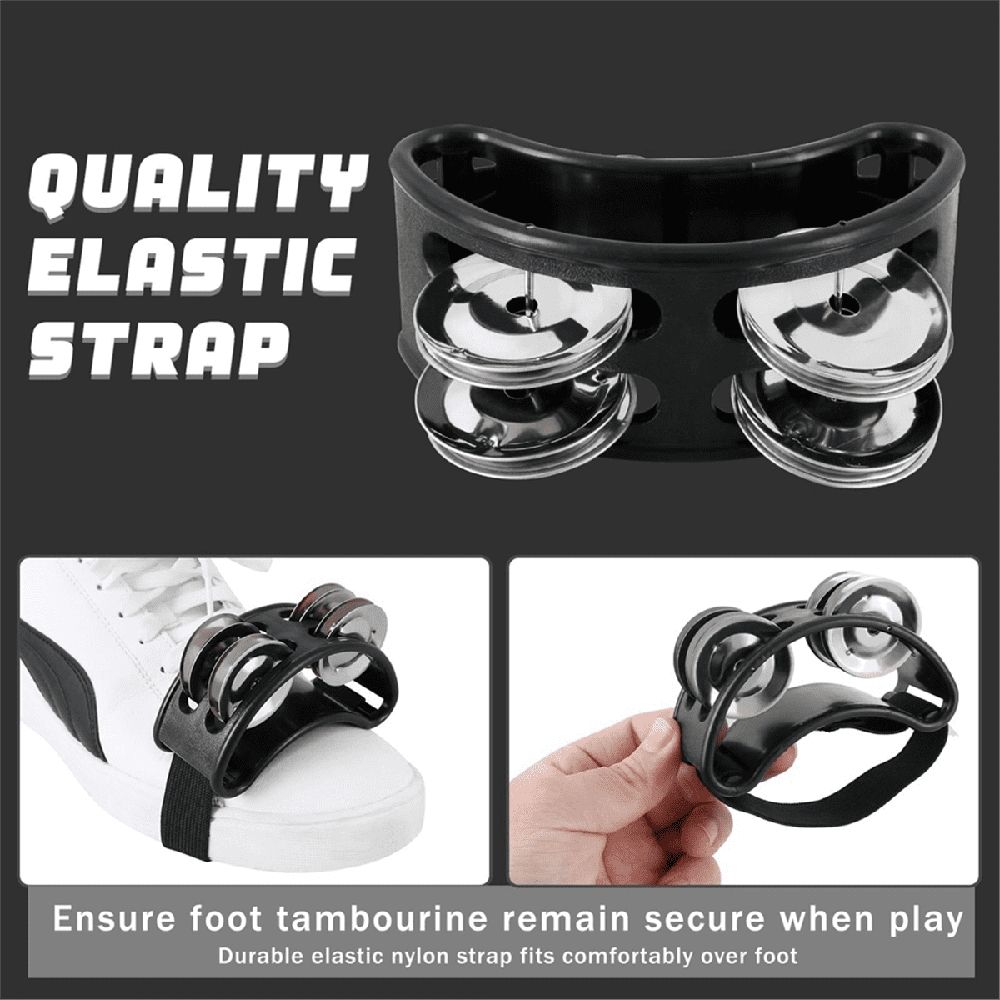 2PCS Foot Tambourine Percussion, Musical Instrument Percussion Pedal with Steel Jingle Bells - Black
