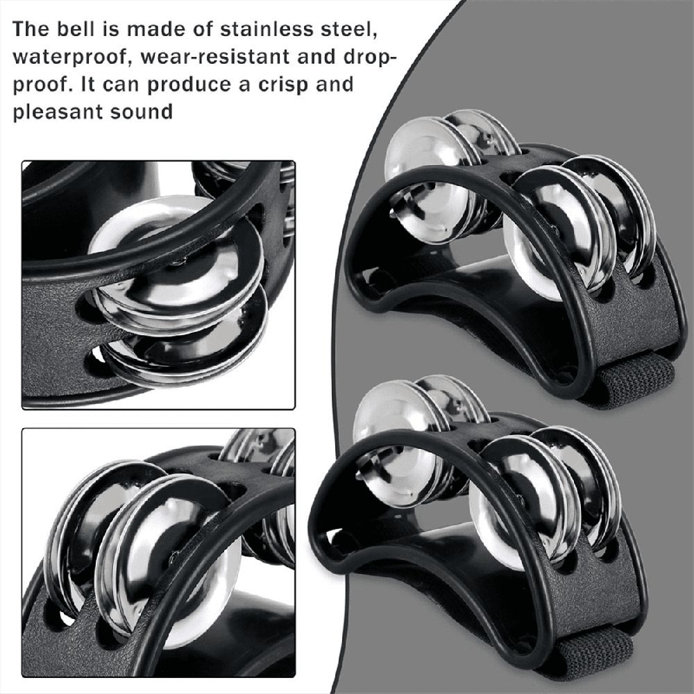 2PCS Foot Tambourine Percussion, Musical Instrument Percussion Pedal with Steel Jingle Bells - Black