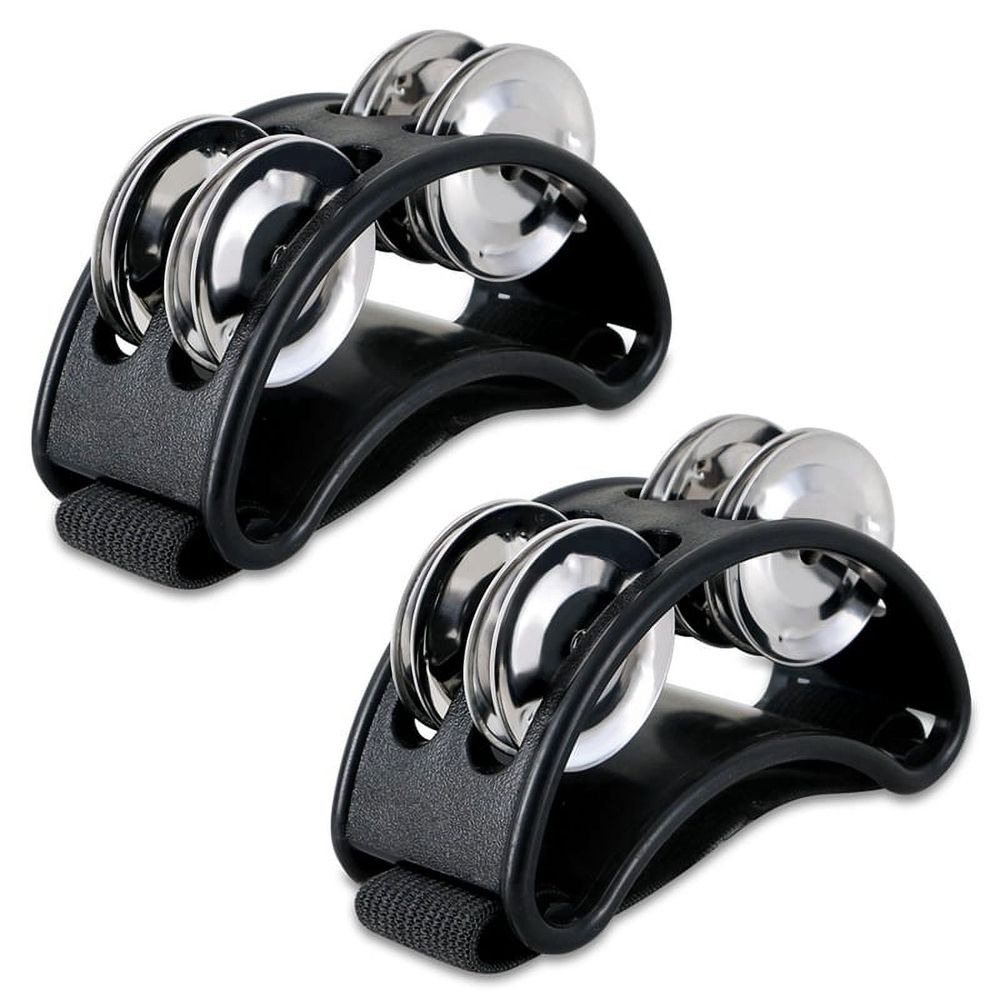2PCS Foot Tambourine Percussion, Musical Instrument Percussion Pedal with Steel Jingle Bells - Black