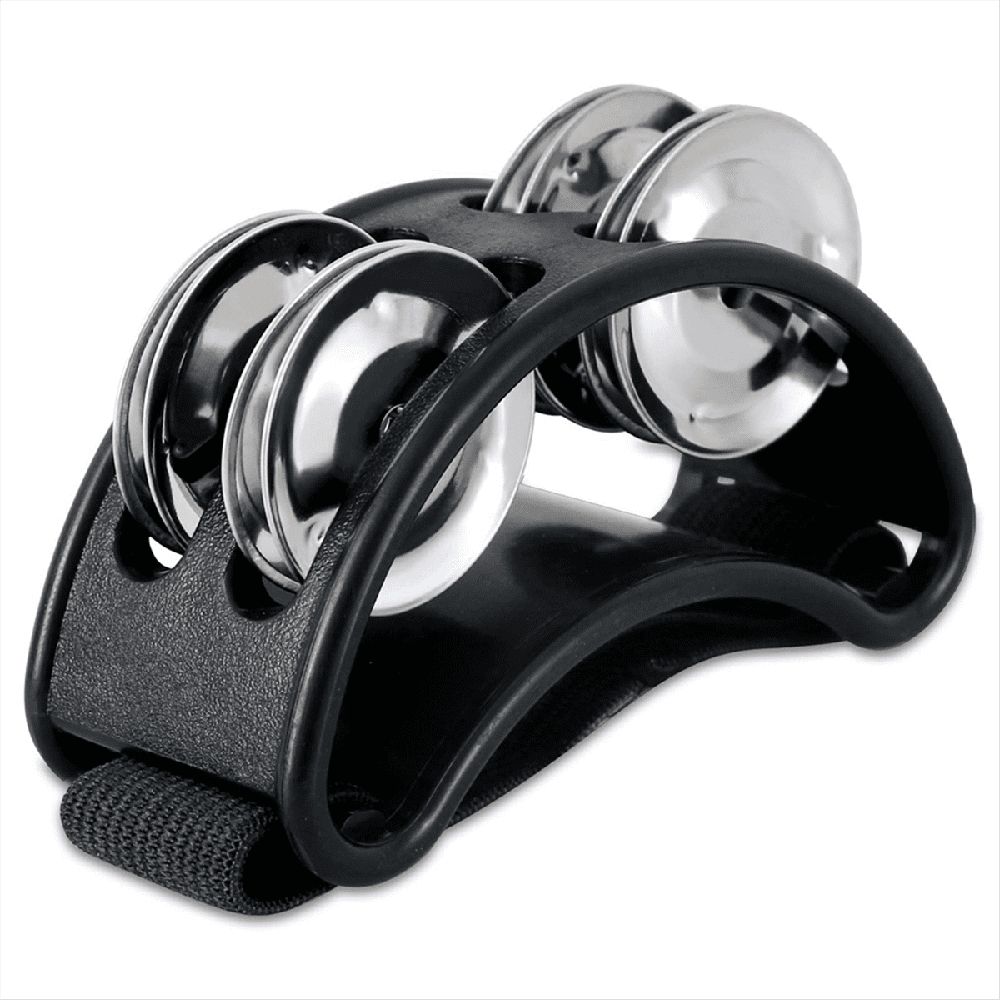 2PCS Foot Tambourine Percussion, Musical Instrument Percussion Pedal with Steel Jingle Bells - Black