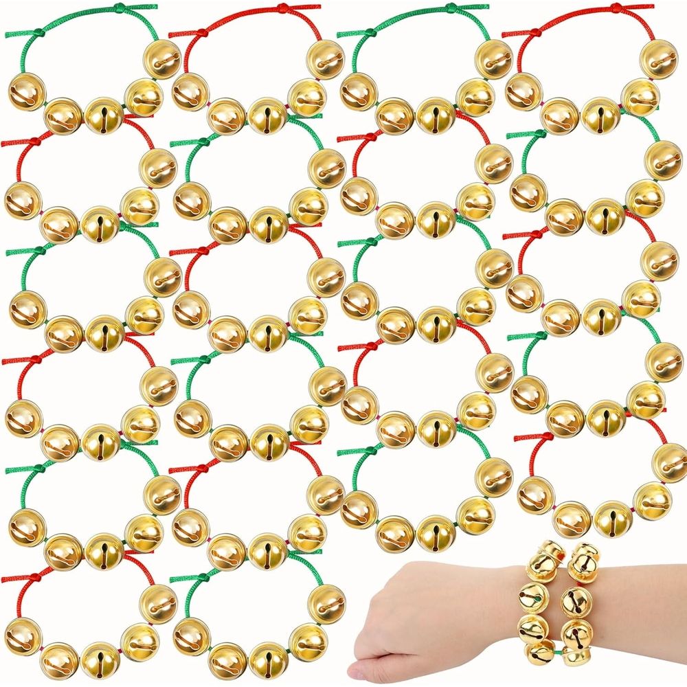 24PCS Christmas Jingle Bell Bracelets Adjustable Christmas Gift Bracelets with Metal Jingles for Holiday Party Favors