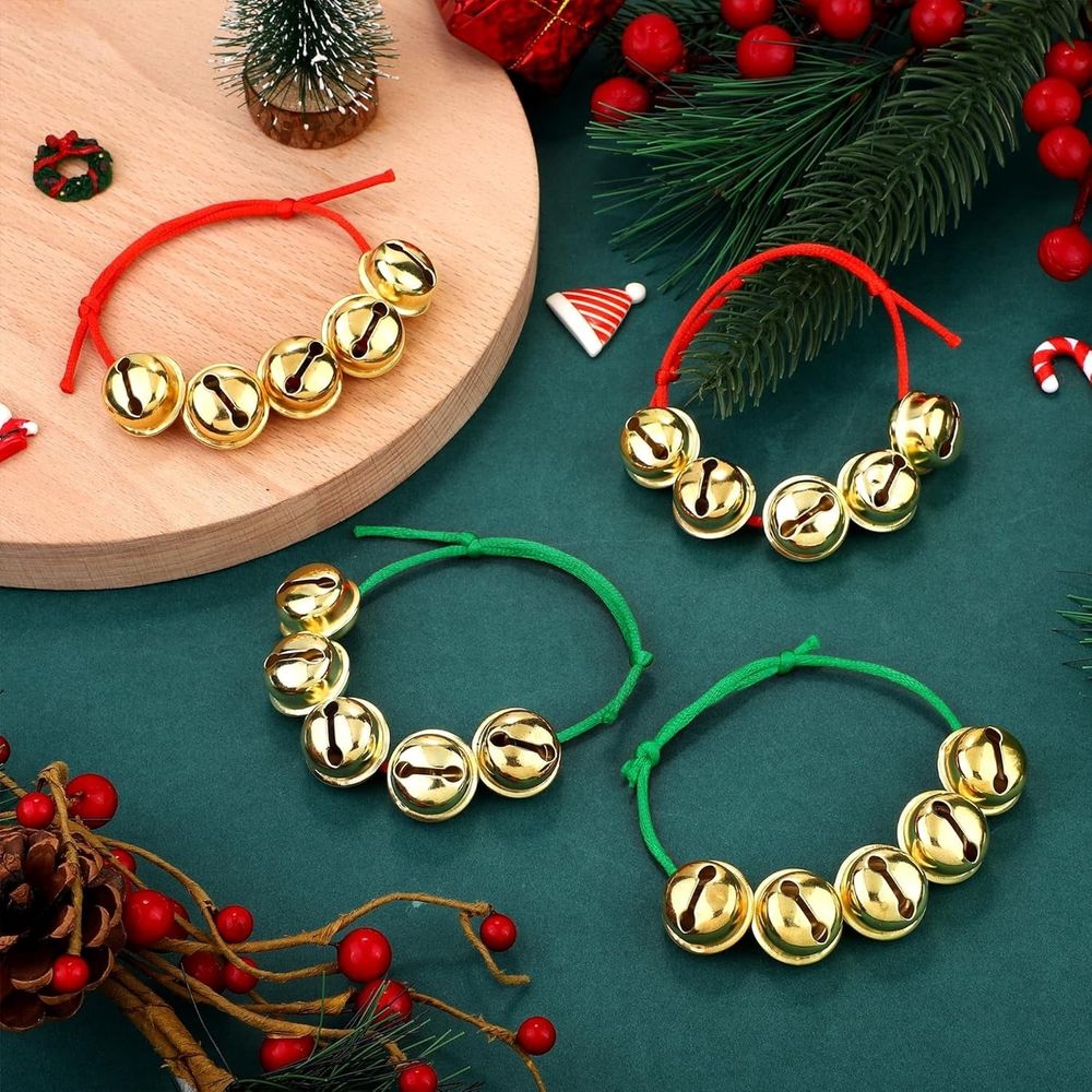 24PCS Christmas Jingle Bell Bracelets Adjustable Christmas Gift Bracelets with Metal Jingles for Holiday Party Favors