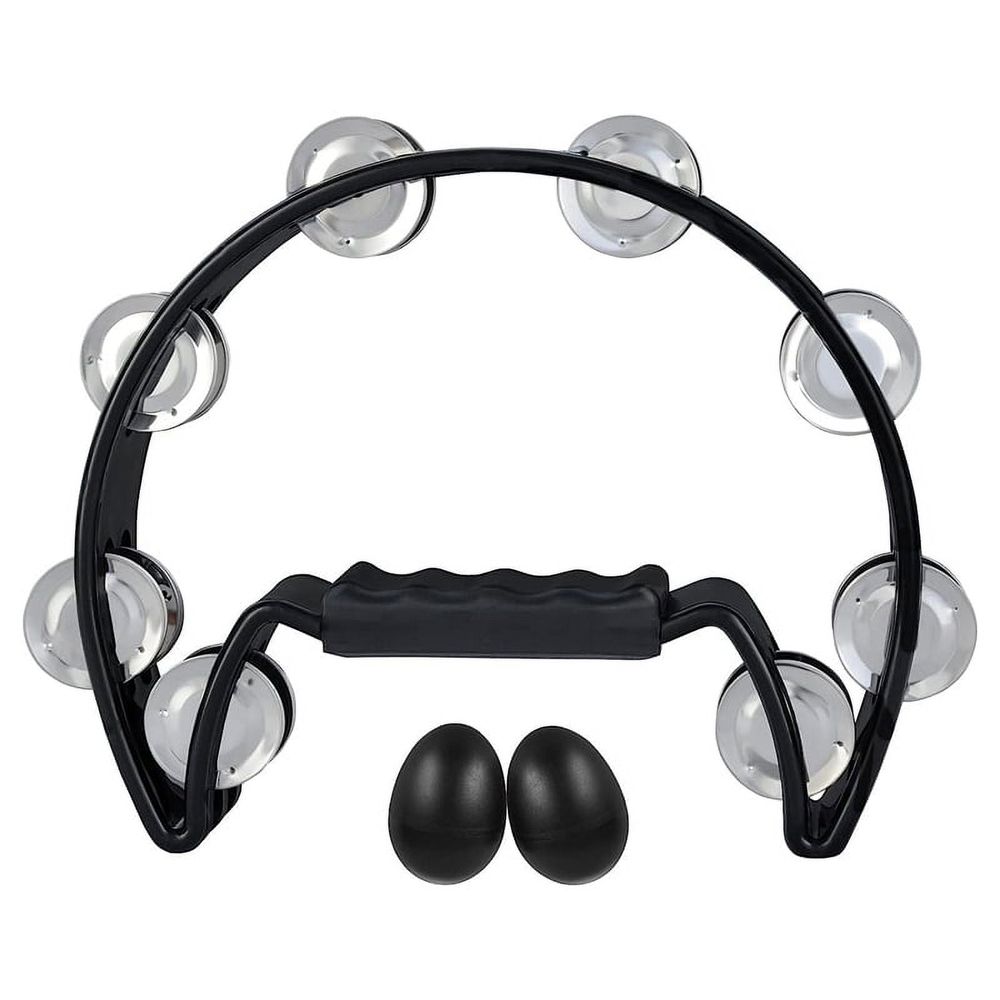 Tambourine,Metal Jingles Hand Percussion Half-Moon Tambourine and Egg Shakers , Adults, KTV, BLACK
