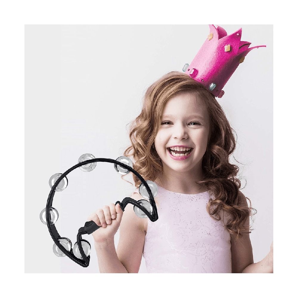 Tambourine,Metal Jingles Hand Percussion Half-Moon Tambourine and Egg Shakers , Adults, KTV, BLACK