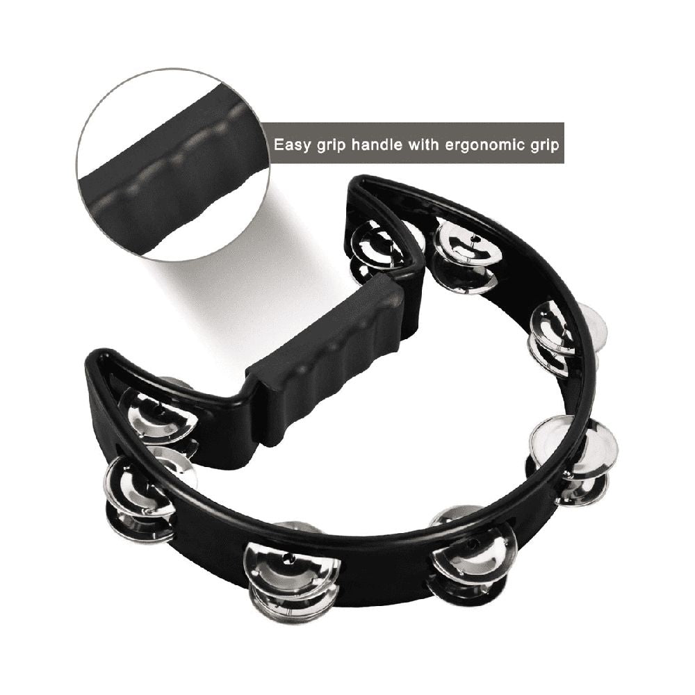 Tambourine,Metal Jingles Hand Percussion Half-Moon Tambourine and Egg Shakers , Adults, KTV, BLACK