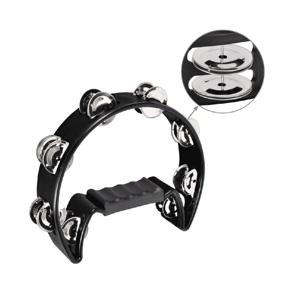 Tambourine,Metal Jingles Hand Percussion Half-Moon Tambourine and Egg Shakers , Adults, KTV, BLACK