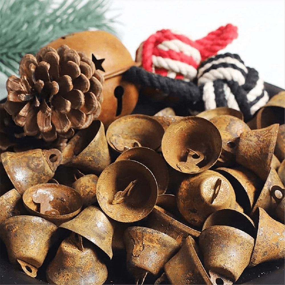 50 PCS Mini Jingle Bells, Christmas Bells, for Crafting Wreath Craft Bells, Holiday Home Decoration Bells (Rusty 1 Inch)