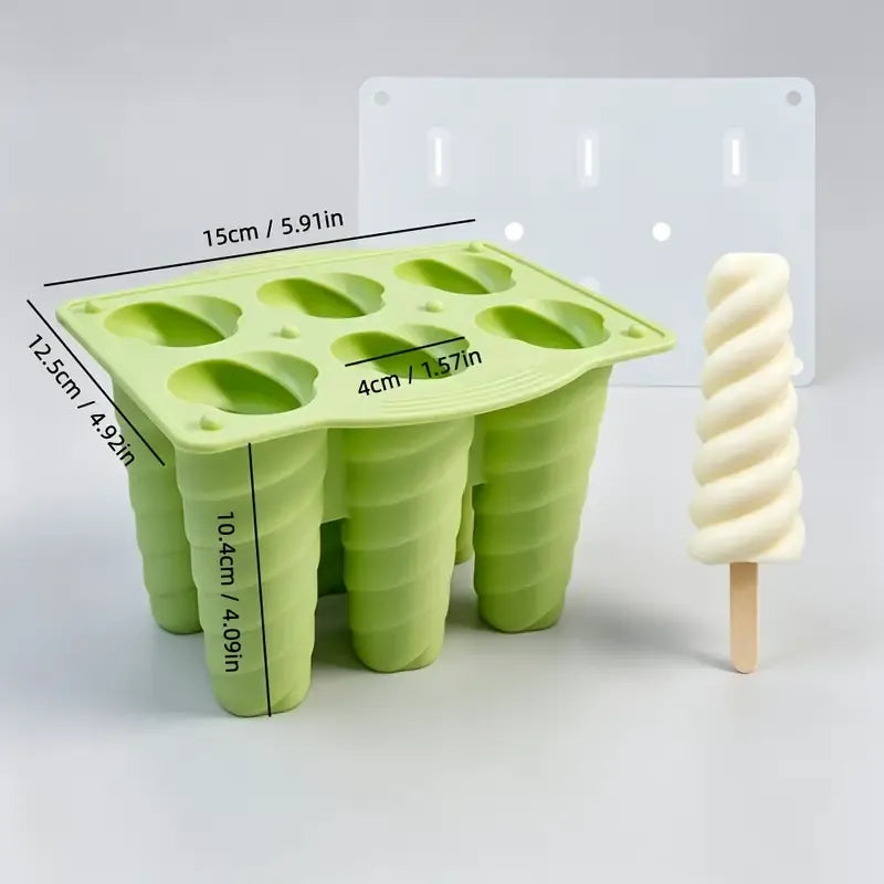 ✨ 6-Cavity Spiral Ice Block Mould | Food-Grade Silicone + Dust Covers | Easy Release, Freezer Safe, Perfect for Yogurt Pops & Summer DIY!/GREEN