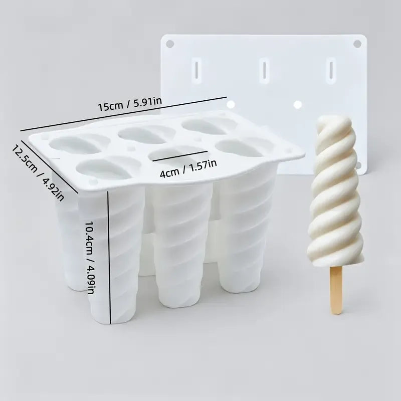 ✨ 6-Cavity Spiral Ice Block Mould | Food-Grade Silicone + Dust Covers | Easy Release, Freezer Safe, Perfect for Yogurt Pops & Summer DIY!/white