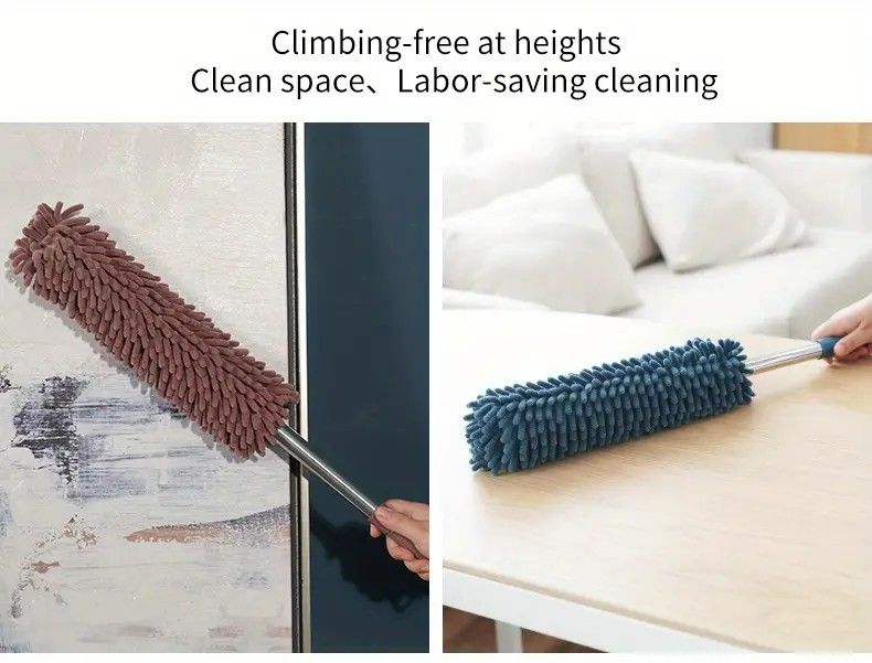 ✨ Extendable Electrostatic Duster | Stainless Steel Pole + Microfiber Cloth | Traps Dust & Pet Hair Without Spreading, Reaches High Corners for Effortless Home Cleaning!/purplish blue
