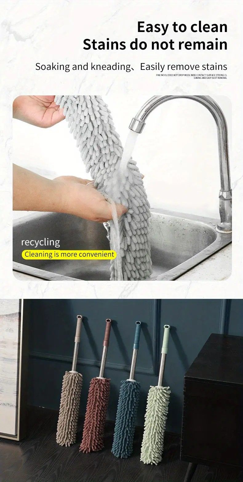 ✨ Extendable Electrostatic Duster | Stainless Steel Pole + Microfiber Cloth | Traps Dust & Pet Hair Without Spreading, Reaches High Corners for Effortless Home Cleaning!/purplish blue
