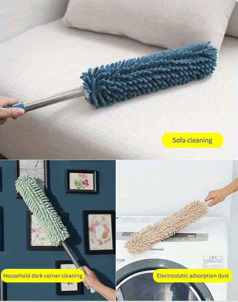 ✨ Extendable Electrostatic Duster | Stainless Steel Pole + Microfiber Cloth | Traps Dust & Pet Hair Without Spreading, Reaches High Corners for Effortless Home Cleaning!/pale green