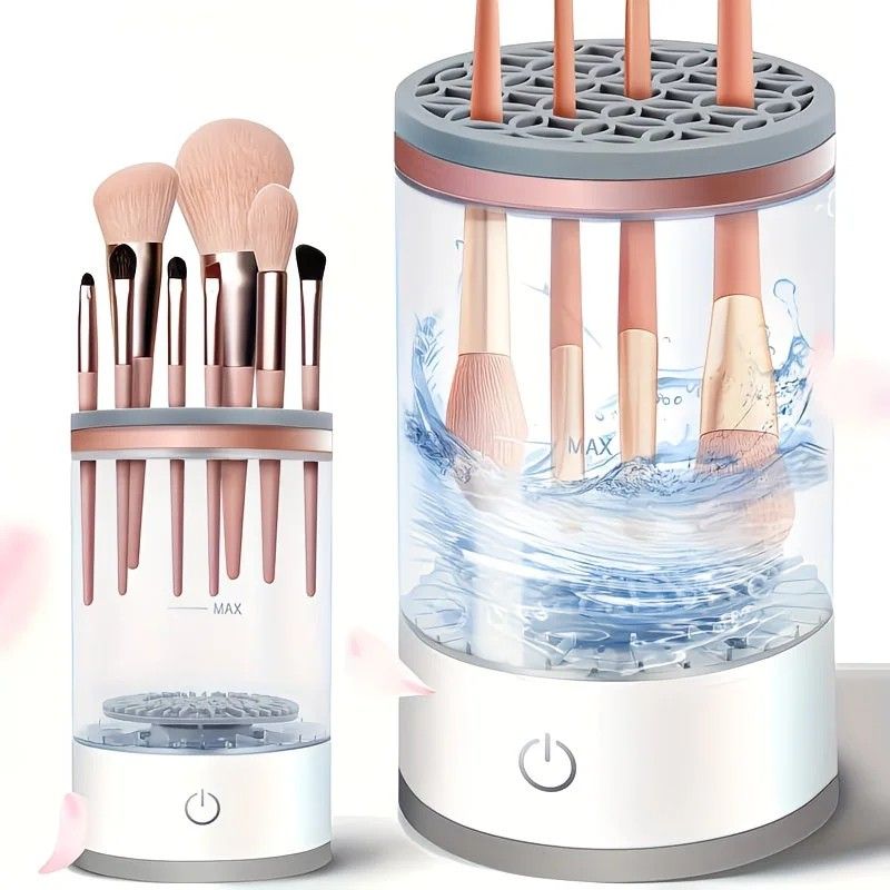 ✨ Dual-Effect Makeup Brush Cleaner | Vertical & Textured Slots | Auto-Rotating Gentle Care, Wash-Dry-Store in One, Deep Cleans Foundation & Eyeshadow Brushes!