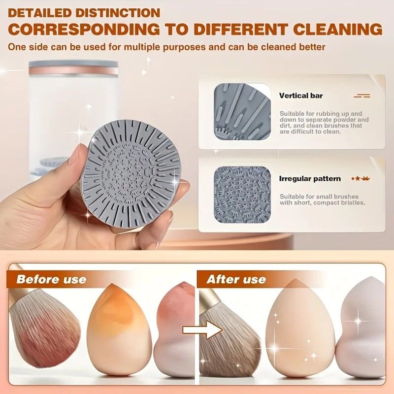 ✨ Dual-Effect Makeup Brush Cleaner | Vertical & Textured Slots | Auto-Rotating Gentle Care, Wash-Dry-Store in One, Deep Cleans Foundation & Eyeshadow Brushes!