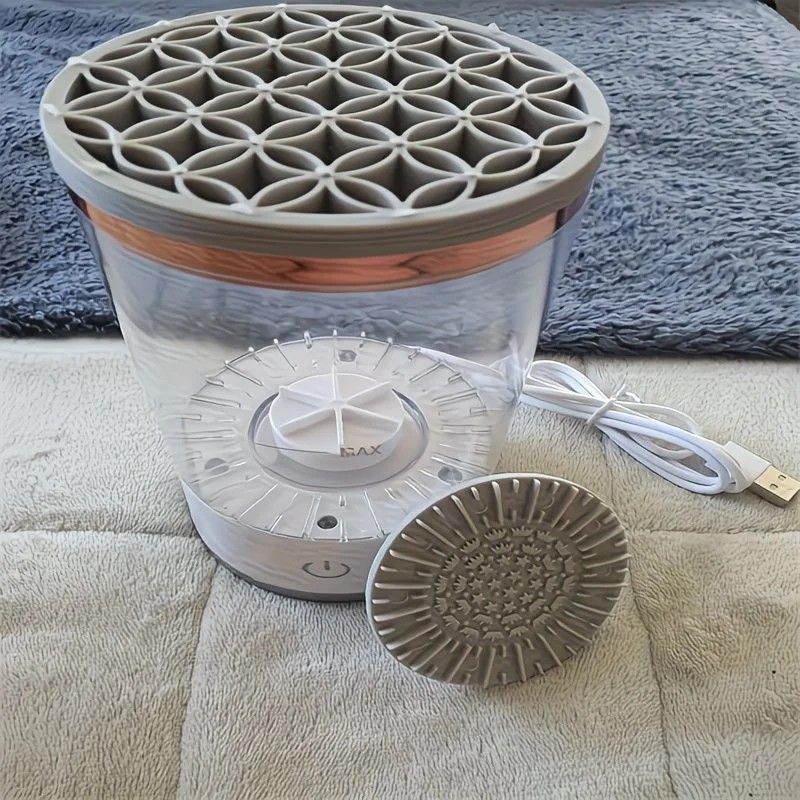 ✨ Dual-Effect Makeup Brush Cleaner | Vertical & Textured Slots | Auto-Rotating Gentle Care, Wash-Dry-Store in One, Deep Cleans Foundation & Eyeshadow Brushes!