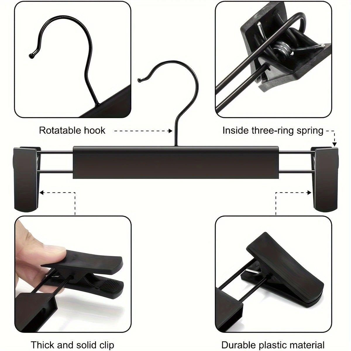 5pcs✨ Multi-Purpose Trouser Hanger | 360° Swivel Hook + Non-Slip Clips | Heavy-Duty & Space-Saving, Holds Pants, Skirts, Towels & Underwear for Closet & Balcony!