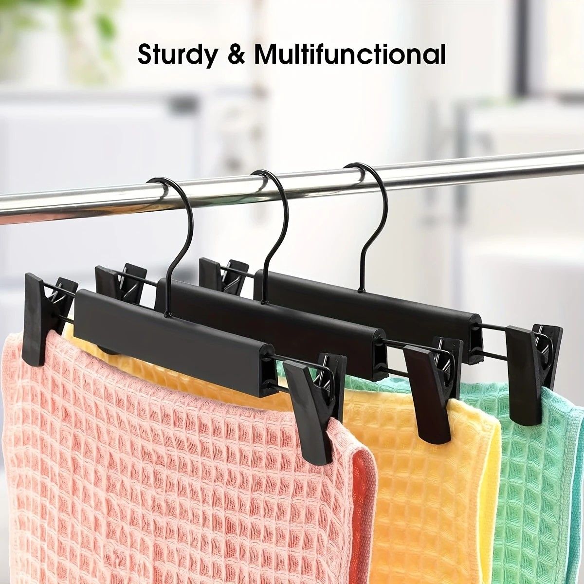 5pcs✨ Multi-Purpose Trouser Hanger | 360° Swivel Hook + Non-Slip Clips | Heavy-Duty & Space-Saving, Holds Pants, Skirts, Towels & Underwear for Closet & Balcony!