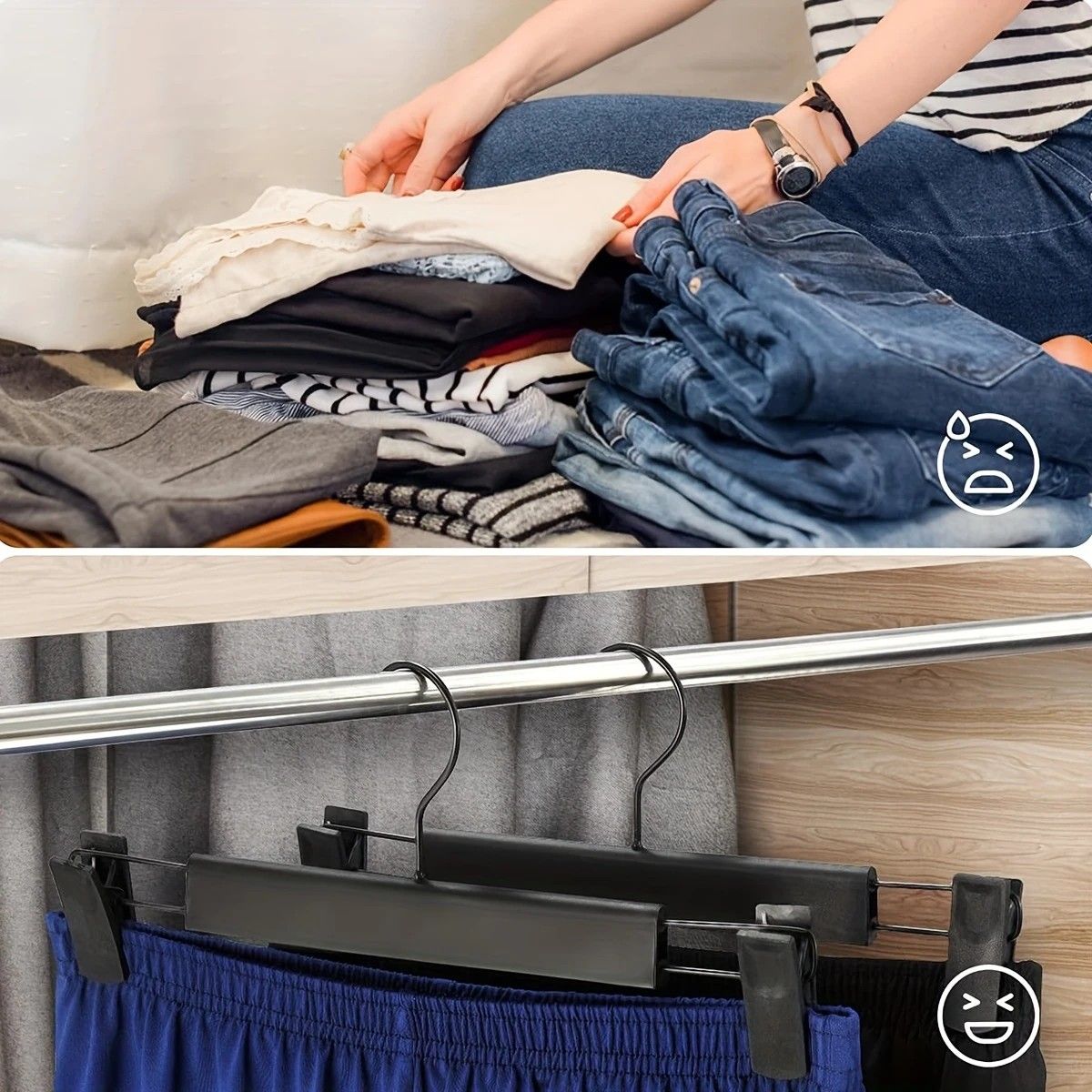 5pcs✨ Multi-Purpose Trouser Hanger | 360° Swivel Hook + Non-Slip Clips | Heavy-Duty & Space-Saving, Holds Pants, Skirts, Towels & Underwear for Closet & Balcony!
