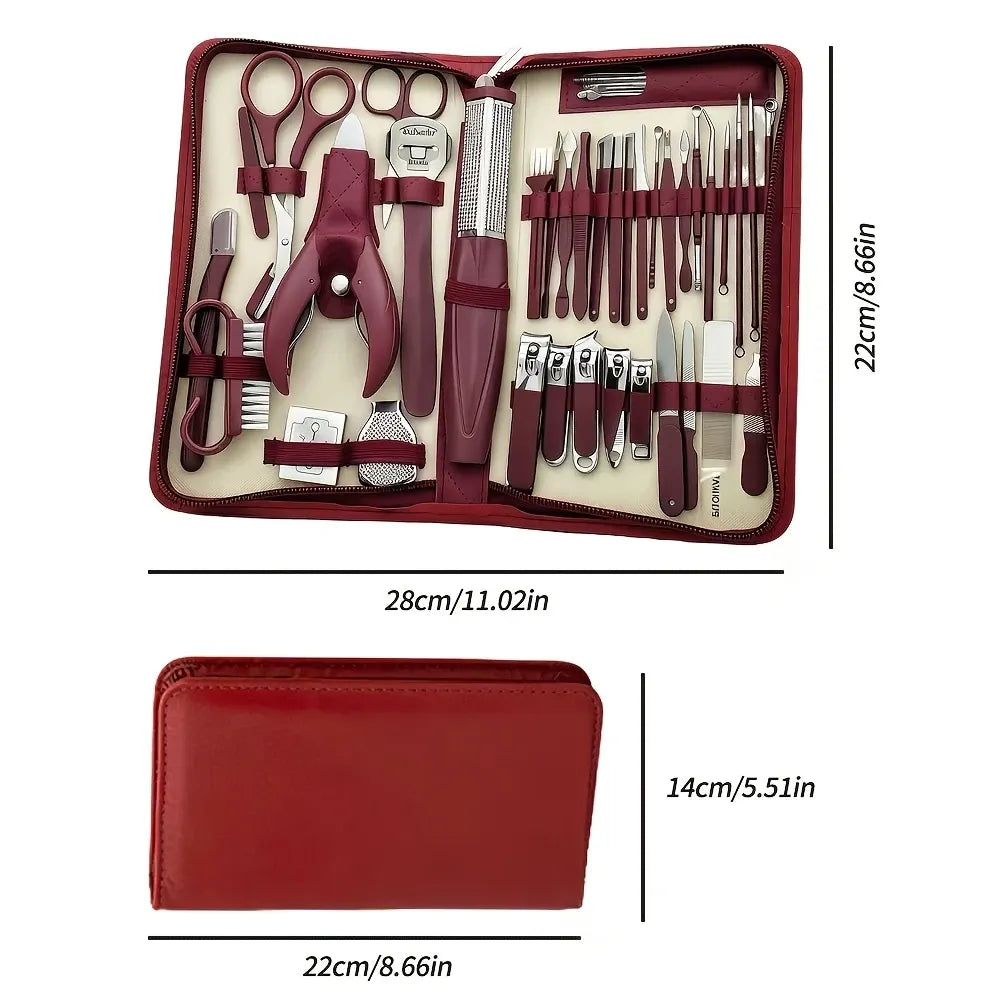 ✨ 42-Piece Stainless Steel Manicure & Pedicure Set | Sharp & Rust-Resistant | Classic Leather Case, Perfect for Thick Toenails, Ideal Gift for Men & Women/wine red