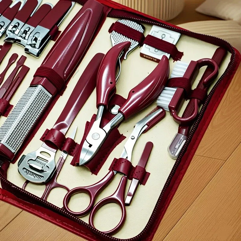 ✨ 42-Piece Stainless Steel Manicure & Pedicure Set | Sharp & Rust-Resistant | Classic Leather Case, Perfect for Thick Toenails, Ideal Gift for Men & Women/BROWN