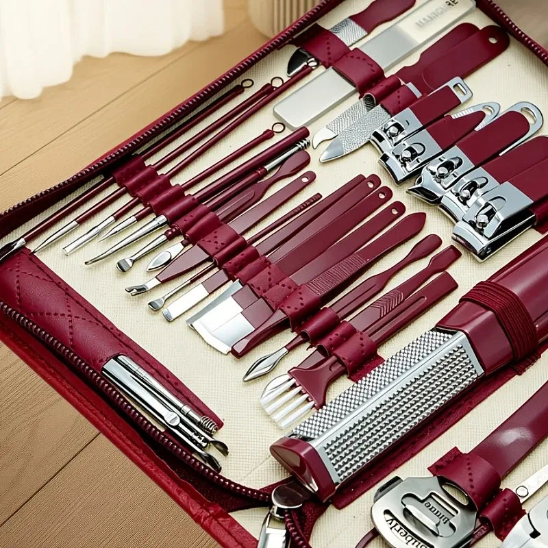 ✨ 42-Piece Stainless Steel Manicure & Pedicure Set | Sharp & Rust-Resistant | Classic Leather Case, Perfect for Thick Toenails, Ideal Gift for Men & Women/BROWN