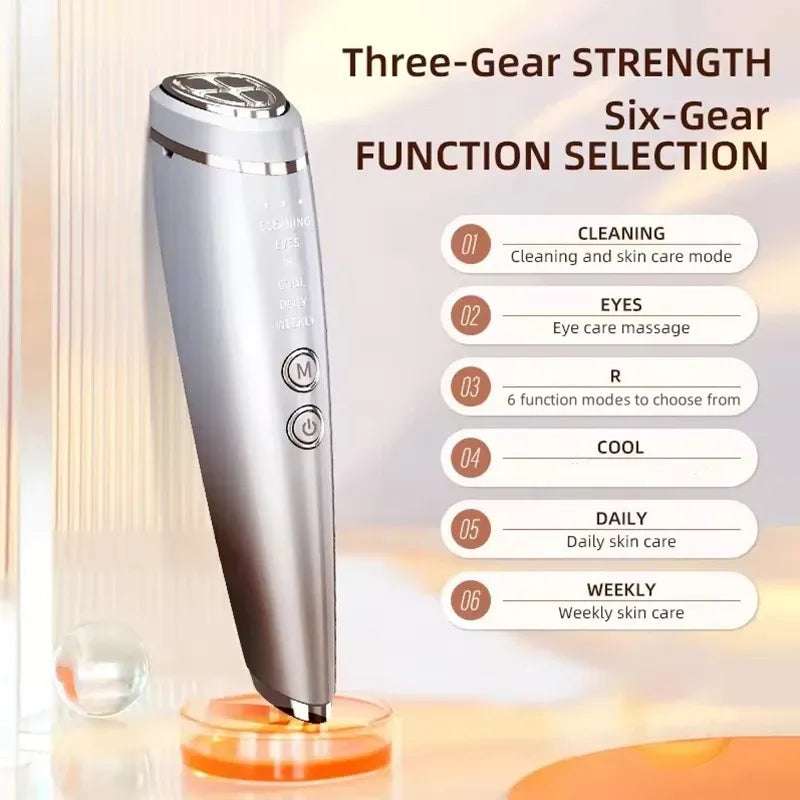 ✨ 6-in-1 Hot & Cold Facial Massager | Thermal/Cooling Therapy + Red & Blue Light + 3 Intensity Levels | Magnetic Charging, Full Face, Eye & Neck Care for Radiant V-Lift!/Gradient color