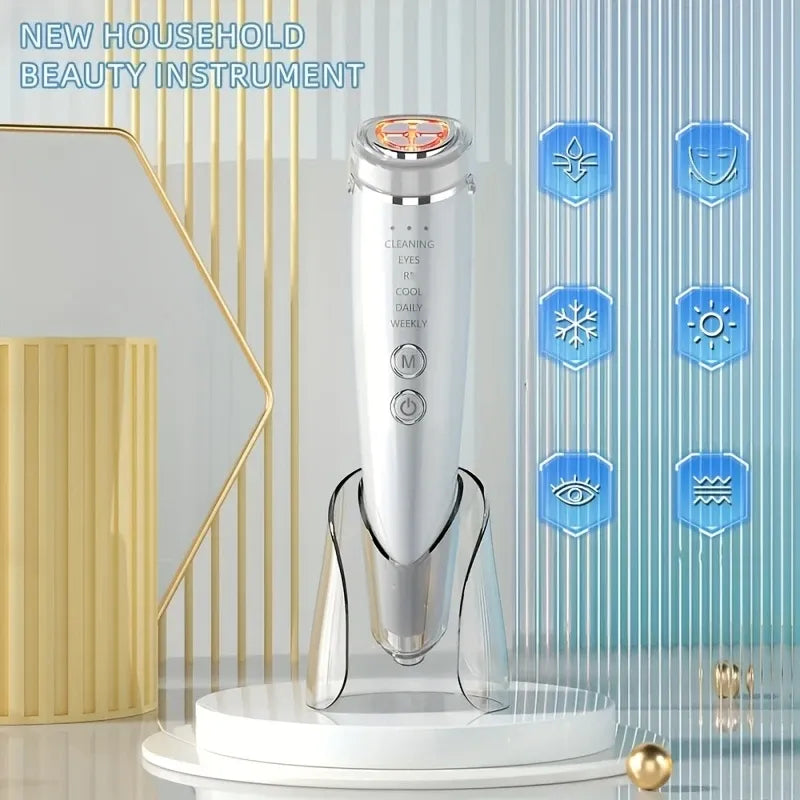 ✨ 6-in-1 Hot & Cold Facial Massager | Thermal/Cooling Therapy + Red & Blue Light + 3 Intensity Levels | Magnetic Charging, Full Face, Eye & Neck Care for Radiant V-Lift!/Gradient color
