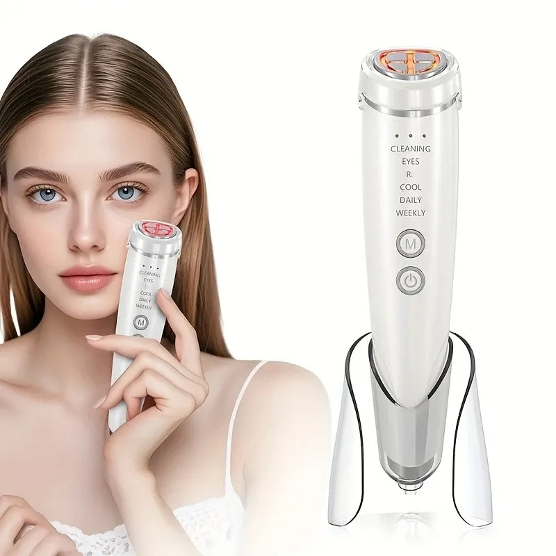 ✨ 6-in-1 Hot & Cold Facial Massager | Thermal/Cooling Therapy + Red & Blue Light + 3 Intensity Levels | Magnetic Charging, Full Face, Eye & Neck Care for Radiant V-Lift!/WHITE