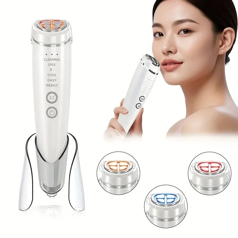 ✨ 6-in-1 Hot & Cold Facial Massager | Thermal/Cooling Therapy + Red & Blue Light + 3 Intensity Levels | Magnetic Charging, Full Face, Eye & Neck Care for Radiant V-Lift!/WHITE