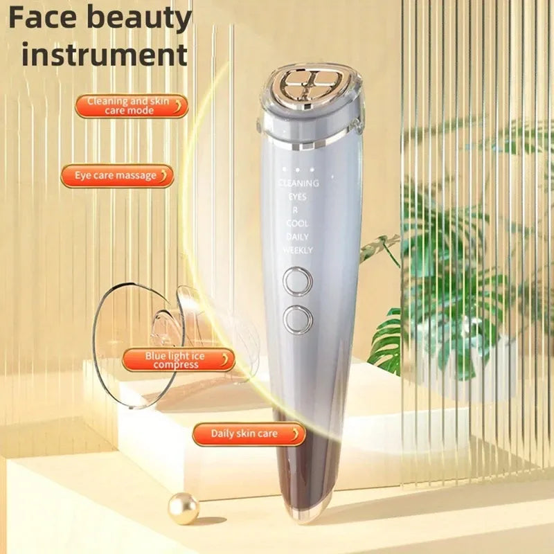 ✨ 6-in-1 Hot & Cold Facial Massager | Thermal/Cooling Therapy + Red & Blue Light + 3 Intensity Levels | Magnetic Charging, Full Face, Eye & Neck Care for Radiant V-Lift!/WHITE