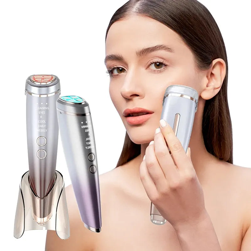 ✨ 6-in-1 Hot & Cold Facial Massager | Thermal/Cooling Therapy + Red & Blue Light + 3 Intensity Levels | Magnetic Charging, Full Face, Eye & Neck Care for Radiant V-Lift!/WHITE