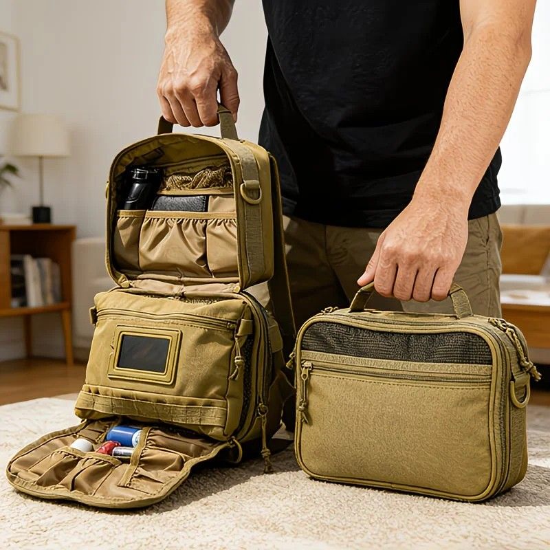 ✨ Army Green Hanging Toiletry Bag | 8+ Compartments + Built-in Mirror | Double Zippers & Hook, Lightweight Water-Resistant for Travel, Gym & Bathroom!/black
