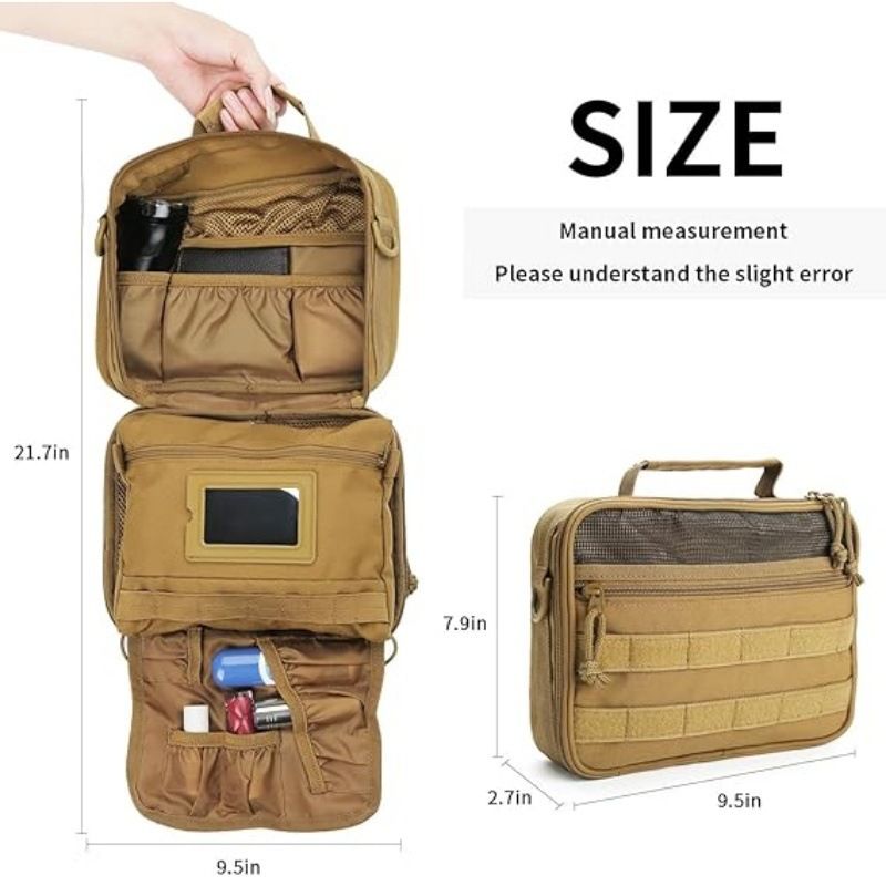 ✨ Army Green Hanging Toiletry Bag | 8+ Compartments + Built-in Mirror | Double Zippers & Hook, Lightweight Water-Resistant for Travel, Gym & Bathroom!/black