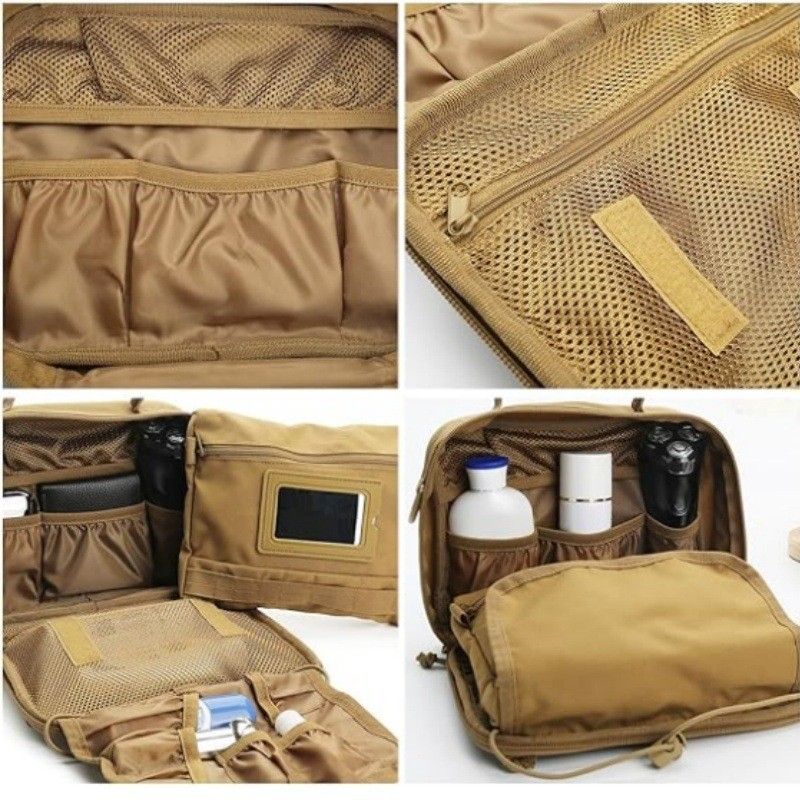 ✨ Army Green Hanging Toiletry Bag | 8+ Compartments + Built-in Mirror | Double Zippers & Hook, Lightweight Water-Resistant for Travel, Gym & Bathroom!/black
