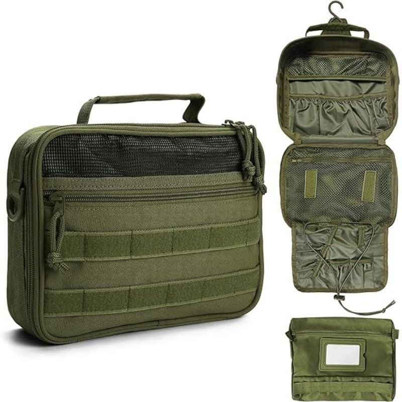 ✨ Army Green Hanging Toiletry Bag | 8+ Compartments + Built-in Mirror | Double Zippers & Hook, Lightweight Water-Resistant for Travel, Gym & Bathroom!/GREEN