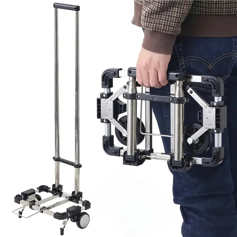 ✨ A4 Ultra-Foldable Shopping Trolley | Stainless Steel & 5cm Slim | 1.1kg Lightweight, 25kg Heavy-Duty, Smooth Wheels for Groceries & Commute!