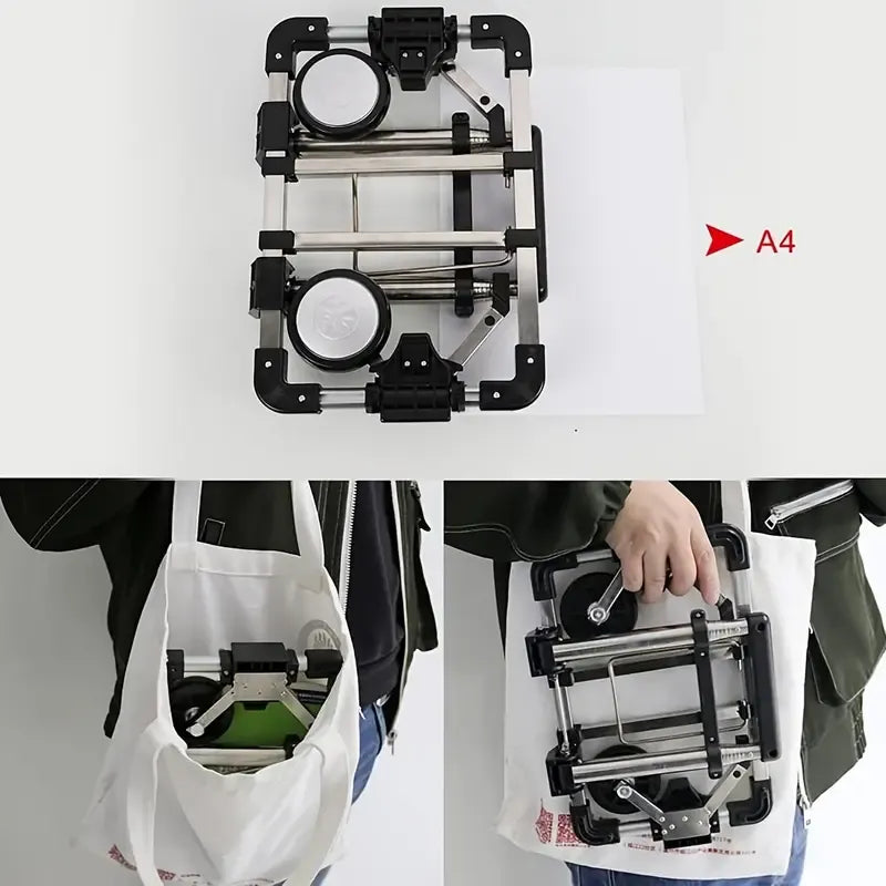 ✨ A4 Ultra-Foldable Shopping Trolley | Stainless Steel & 5cm Slim | 1.1kg Lightweight, 25kg Heavy-Duty, Smooth Wheels for Groceries & Commute!