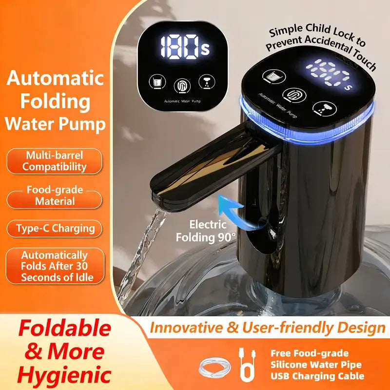 ✨ Portable 3.0 Foldable Water Dispenser | Auto-Retracting Spout & Child Lock | Type-C Fast Charge for Camping, Office & Kitchen | Fits 5 Gallon Bottles/white