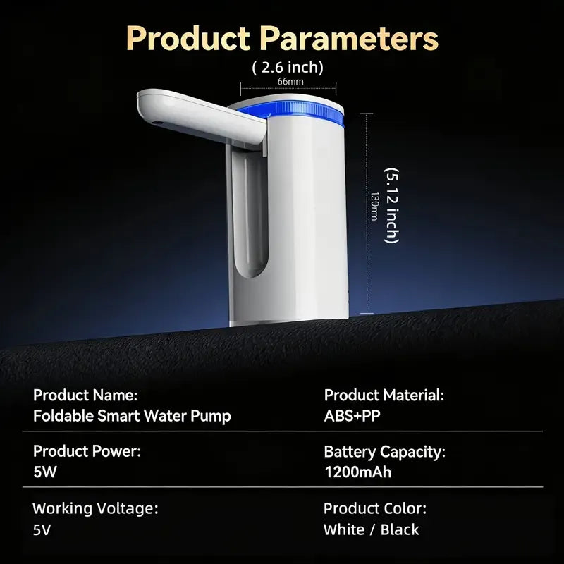 ✨ Portable 3.0 Foldable Water Dispenser | Auto-Retracting Spout & Child Lock | Type-C Fast Charge for Camping, Office & Kitchen | Fits 5 Gallon Bottles/white