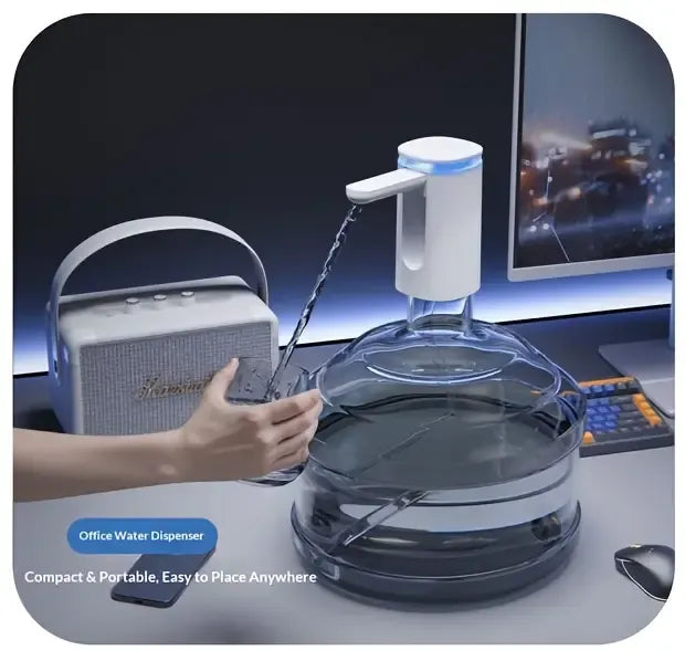 ✨ Portable 3.0 Foldable Water Dispenser | Auto-Retracting Spout & Child Lock | Type-C Fast Charge for Camping, Office & Kitchen | Fits 5 Gallon Bottles/white