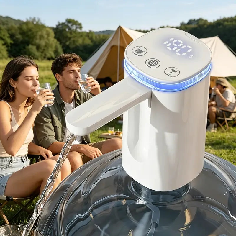 ✨ Portable 3.0 Foldable Water Dispenser | Auto-Retracting Spout & Child Lock | Type-C Fast Charge for Camping, Office & Kitchen | Fits 5 Gallon Bottles/white