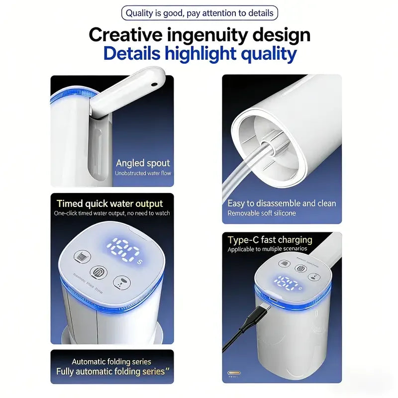 ✨ Portable 3.0 Foldable Water Dispenser | Auto-Retracting Spout & Child Lock | Type-C Fast Charge for Camping, Office & Kitchen | Fits 5 Gallon Bottles/white