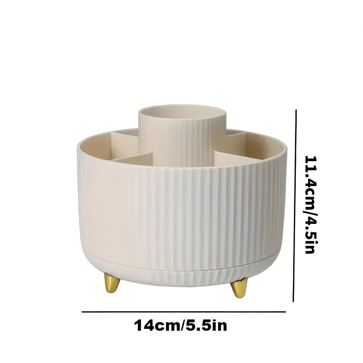 ✨ 360° Rotating Multi-Purpose Organizer | Multi-Layer Compartments & Non-Slip Base | Thickened Stripe Design, Perfect for Makeup, Desk & Car Storage/white