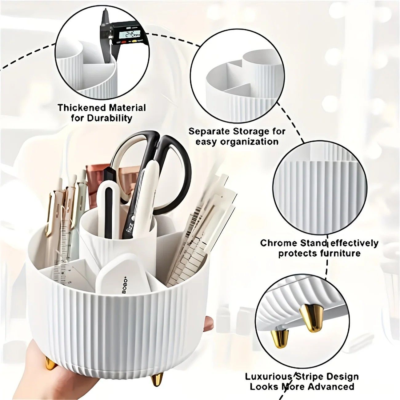 ✨ 360° Rotating Multi-Purpose Organizer | Multi-Layer Compartments & Non-Slip Base | Thickened Stripe Design, Perfect for Makeup, Desk & Car Storage/GREEN