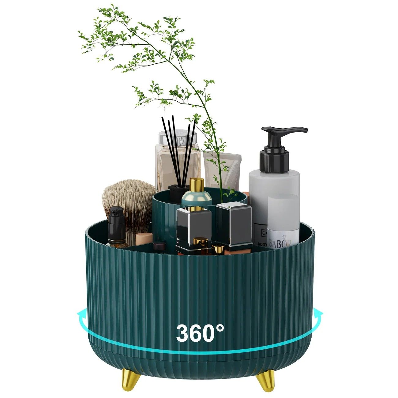 ✨ 360° Rotating Multi-Purpose Organizer | Multi-Layer Compartments & Non-Slip Base | Thickened Stripe Design, Perfect for Makeup, Desk & Car Storage/BLACK