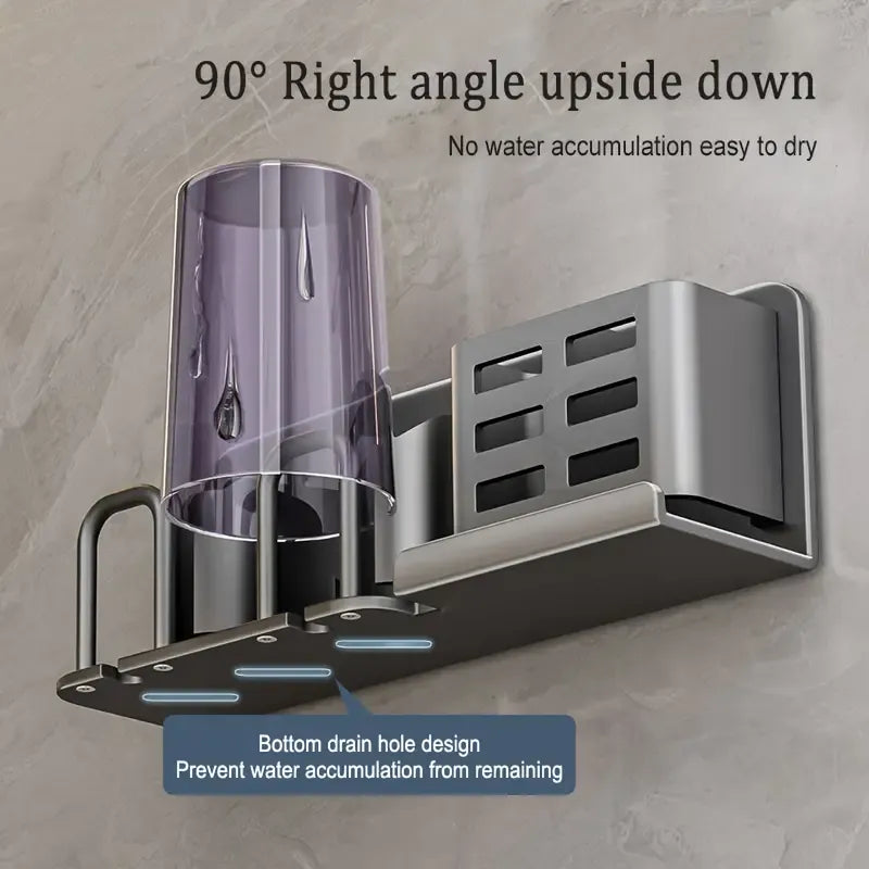 ✨ 2nd Gen Space Aluminium Toothbrush Holder | Drill-Free PLUS Upgrade | Large Capacity, Bottom Drainage, Strong Adhesive for a Clutter-Free Bathroom!/There is no cup for two people (nail-free installation)